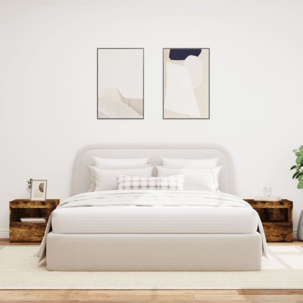 Mesitas de noche con luces LED 2 uds roble ahumado 50x40x45 cm M 3