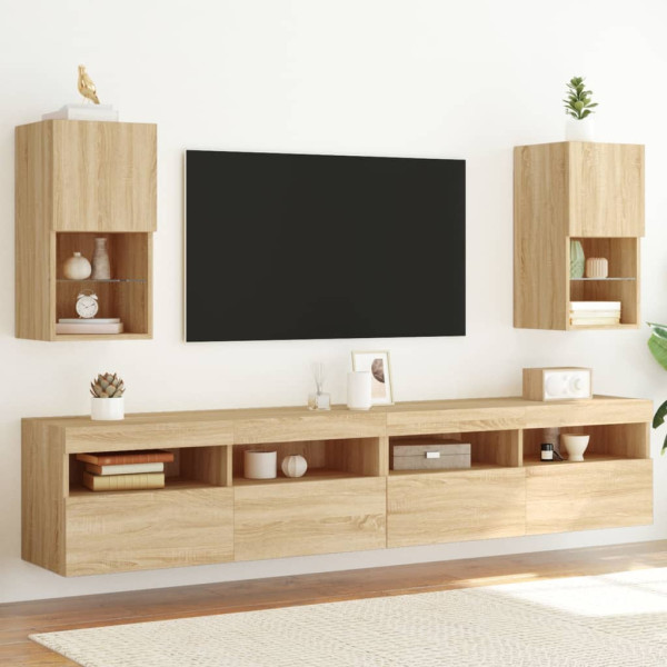 Muebles de TV con luces LED 2 uds roble Sonoma 30.5x30x60 cm D
