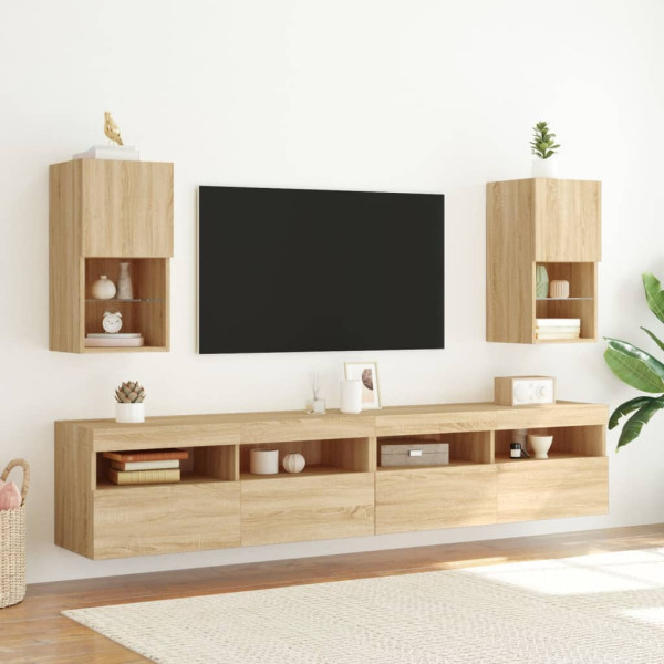 Muebles de TV con luces LED 2 uds roble Sonoma 30.5x30x60 cm M 3