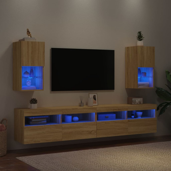 Móveis de TV com luzes LED 2 pcs 30.5x30x60 cm carvalho sonoma M 4