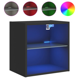 Mesita de noche de pared con luces LED negro H