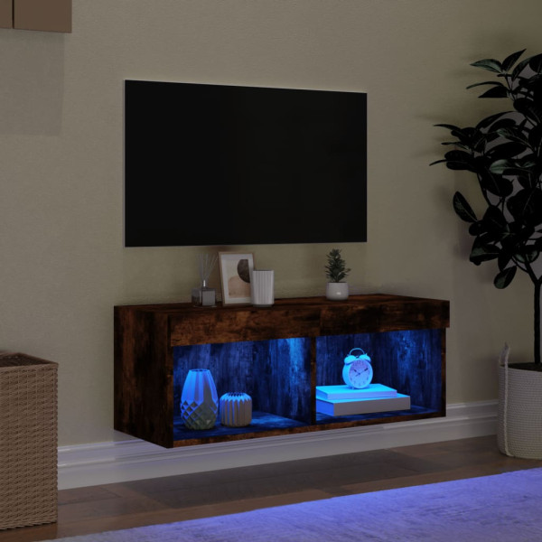 Mueble para TV con luces LED roble ahumado 80x30x30 cm M 3