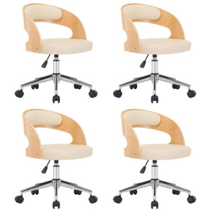 Sillas de comedor giratorias 4 uds madera curvada cuero crema H