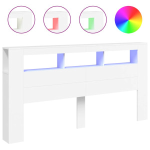 Cabecero con LED madera de ingeniería blanco 200x18.5x103.5 cm H