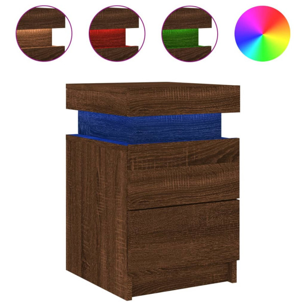 Mesa de cabeceira com luzes LED 35x39x55 cm carvalho castanho M 2