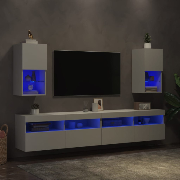 Muebles para TV con luces LED 2 uds blanco 30.5x30x60 cm M 4