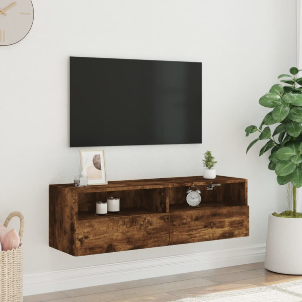 Mueble de pared TV madera ingeniería roble ahumado 100x30x30 cm M 3