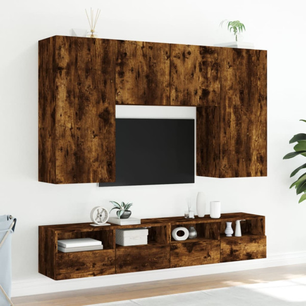 Mueble de pared TV madera ingeniería roble ahumado 100x30x30 cm M 4