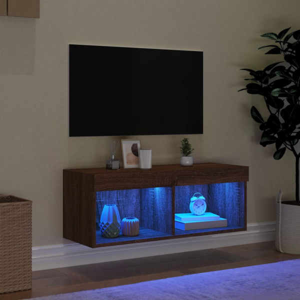 Mueble para TV con luces LED roble marrón 80x30x30 cm M 3