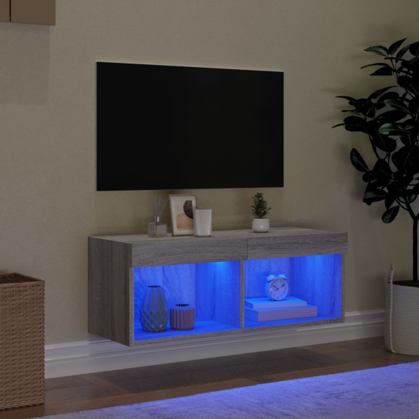 Móvel de TV com luzes LED 80x30x30 cm cinzento sonoma M 3