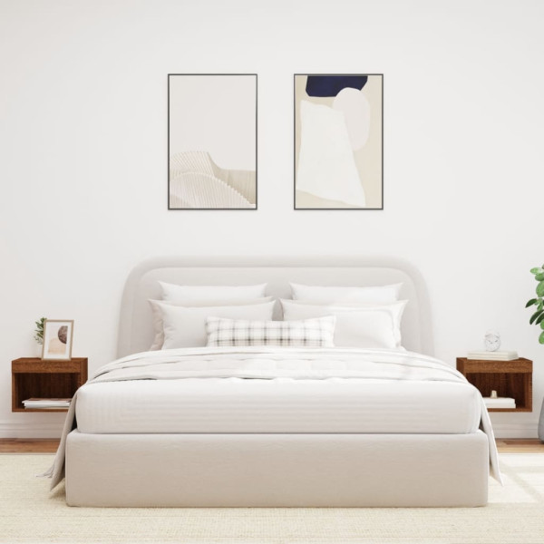 Mesitas de noche de pared con luces LED 2 unidades roble marrón M 4