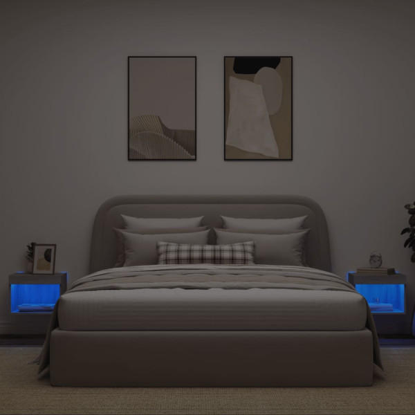 Mesitas de noche de pared con luces LED 2 uds gris Sonoma M 4