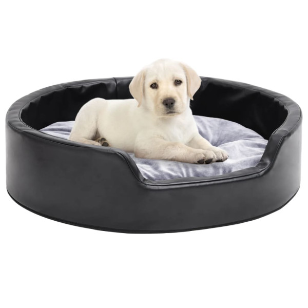 Cama para perros felpa y cuero sintético negro gris 69x59x19 cm D