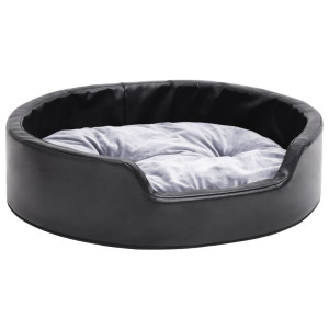 Cama para perros felpa y cuero sintético negro gris 69x59x19 cm H