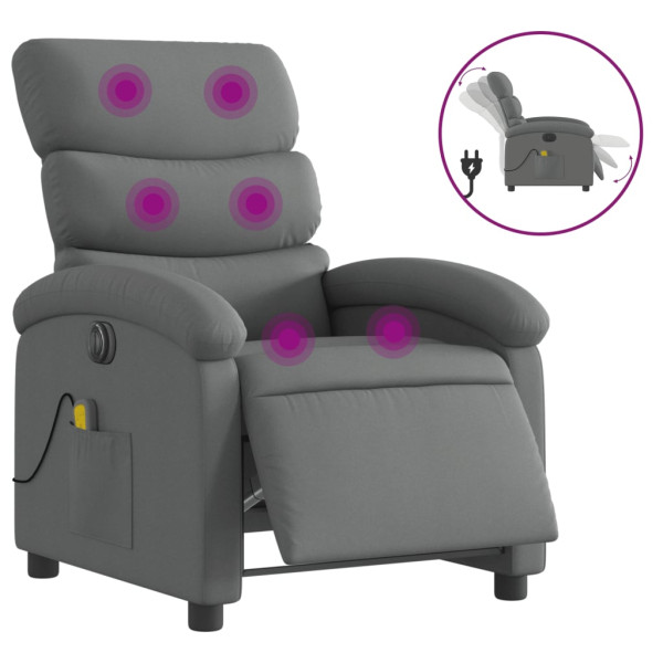 Sillón reclinable de masaje eléctrico tela gris oscuro M 2