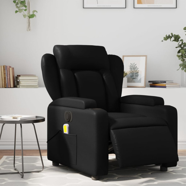 Sillón de masaje reclinable eléctrico cuero sintético negro D