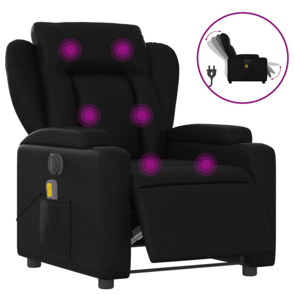 Sillón de masaje reclinable eléctrico cuero sintético negro M 2