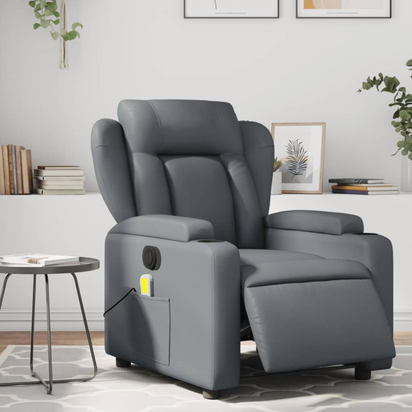 Sillón de masaje reclinable eléctrico cuero sintético gris D