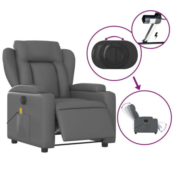Sillón de masaje reclinable eléctrico cuero sintético gris M 5