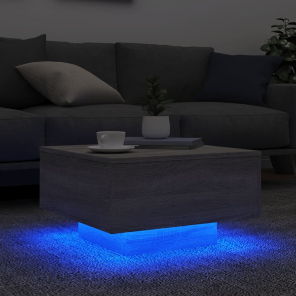 Mesa de centro com luzes LED 55x55x31 cm cinzento sonoma M 4