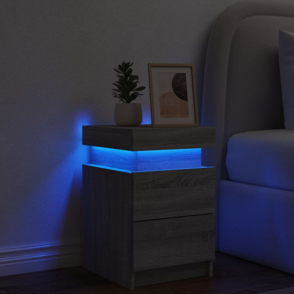 Mesa de cabeceira com luzes LED 35x39x55 cm cinzento-sonoma M 4