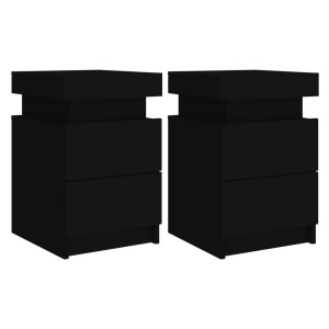 Mesitas de noche con luces LED 2 unidades negro 35x39x55 cm H