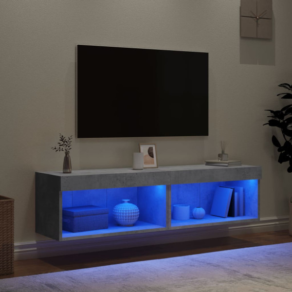 Muebles para TV con luces LED 2 uds gris hormigón 60x30x30 cm M 3