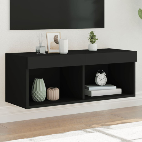 Mueble para TV con luces LED negro 80x30x30 cm D