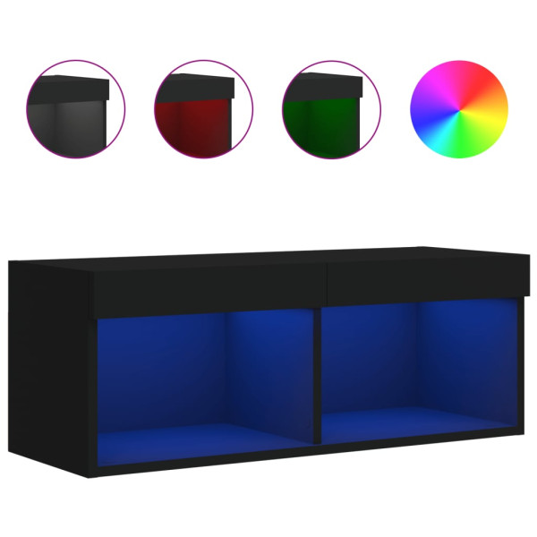 Mueble para TV con luces LED negro 80x30x30 cm M 2