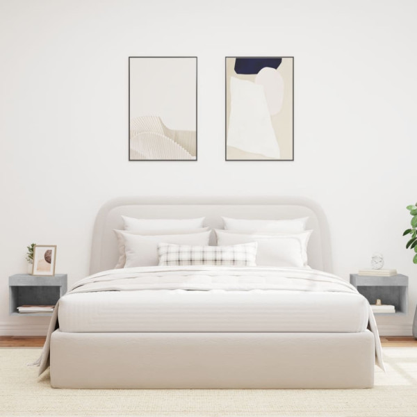 Mesitas de noche de pared con luces LED 2 uds gris hormigón M 3