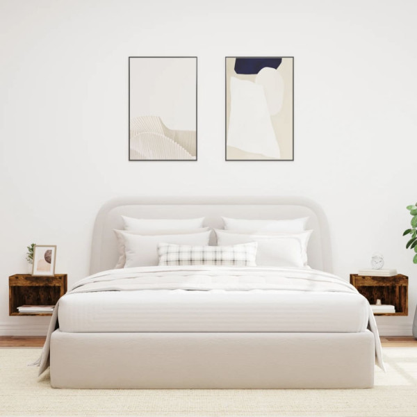 Mesitas de noche de pared con luces LED 2 uds roble ahumado M 3