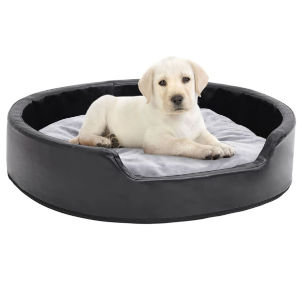 Cama para perros felpa y cuero sintético negro gris 79x70x19 cm D