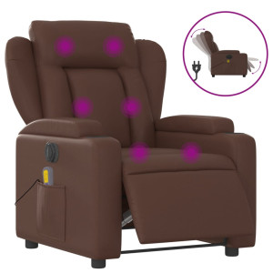 Sillón de masaje reclinable eléctrico cuero sintético marrón H