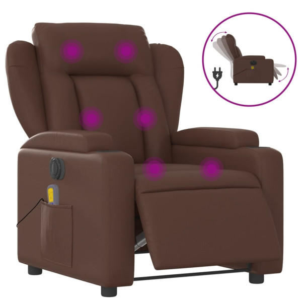 Sillón de masaje reclinable eléctrico cuero sintético marrón M 2