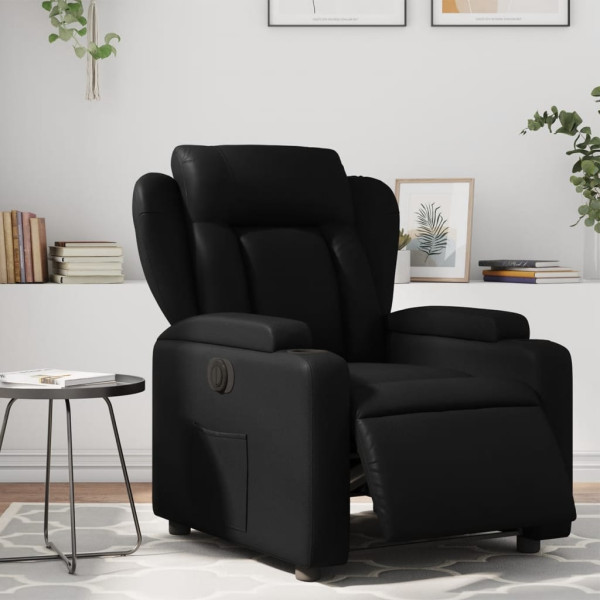 Sillón reclinable eléctrico de cuero sintético negro D