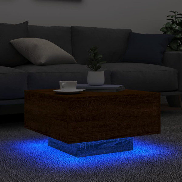 Mesa de centro con luces LED roble marrón 55x55x31 cm M 3
