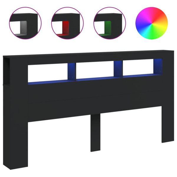 Cabeceira c/ LEDs 200x18.5x103.5 cm derivados de madeira preto M 2
