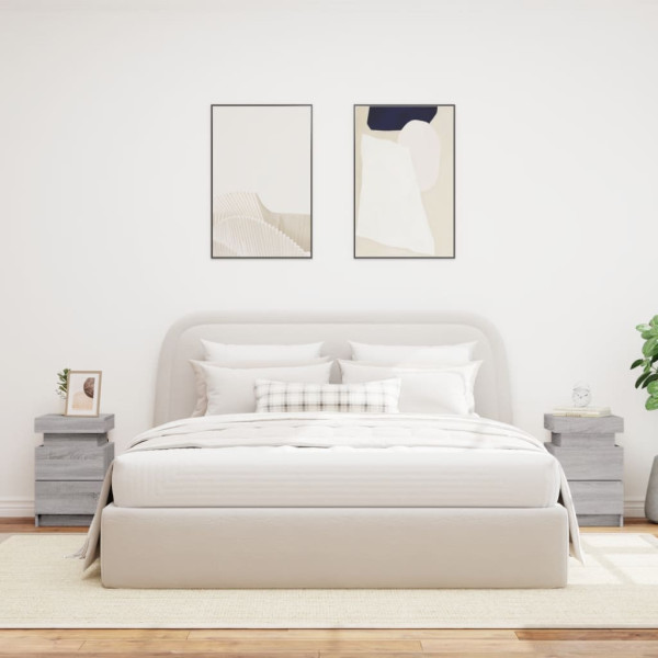 Mesitas de noche con luces LED 2 uds gris Sonoma 35x39x55 cm M 3