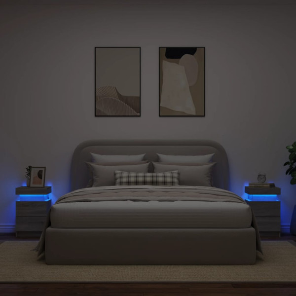 Mesitas de noche con luces LED 2 uds gris Sonoma 35x39x55 cm M 4