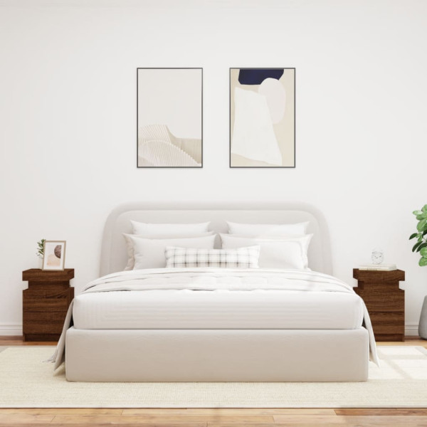 Mesitas de noche con luces LED 2 uds roble marrón 35x39x55 cm M 3