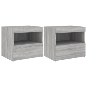 Mesitas de noche con luces LED 2 uds gris Sonoma 50x40x45 cm H