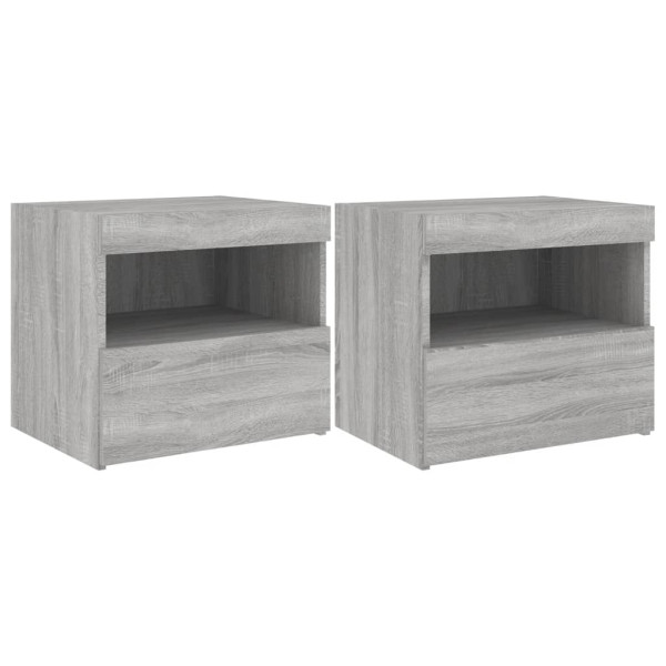 Mesas cabeceira c/ luzes LED 2 pcs 50x40x45 cm cinza sonoma M 2