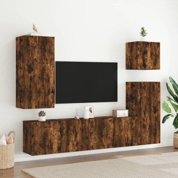 Mueble TV de pared madera ingeniería roble ahumado 40.5x30x90cm M 4