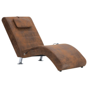 Chaise longue massagem c/ almofada camurça artificial castanho H
