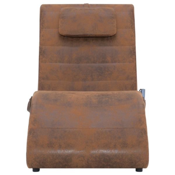 Chaise longue massagem c/ almofada camurça artificial castanho M 3
