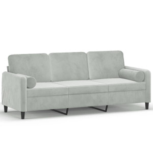 Sofá 3 lugares + almofadas decorativas 180cm veludo cinza-claro H
