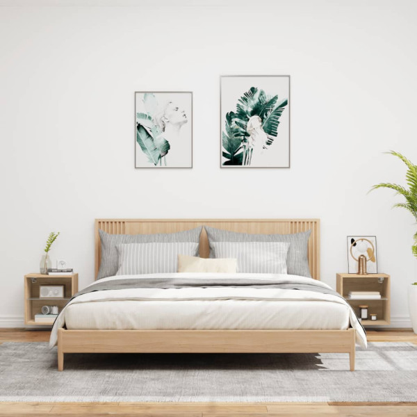 Mesitas de noche de pared con luces LED 2 unidades roble Sonoma M 4