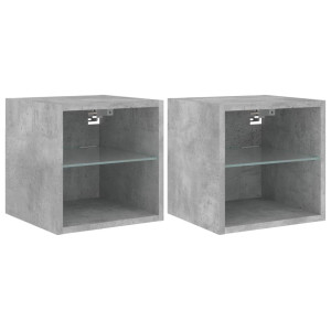 Muebles TV de pared luces LED 2 uds gris hormigón 30x28.5x30 cm H