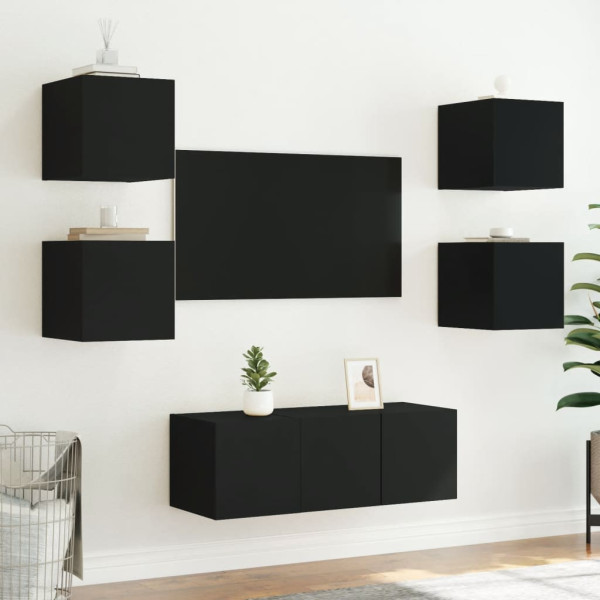 Muebles de TV de pared con luces LED 2 uds negro 30.5x35x30 cm M 5