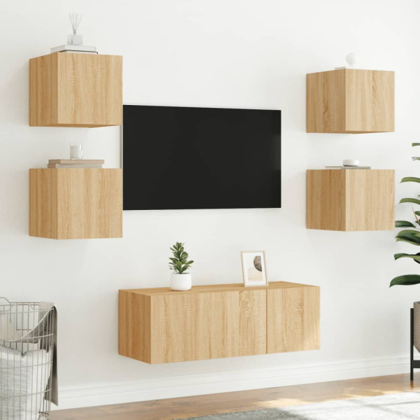 Muebles de TV pared luces LED 2 uds roble Sonoma 30.5x35x30 cm M 5